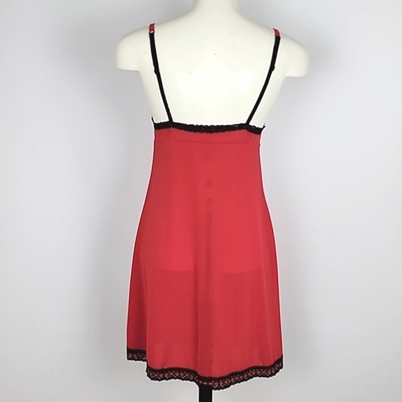 La Senza Red Slip Dress Black Lace Trim Semi Sheer Size Small - Picture 2 of 12